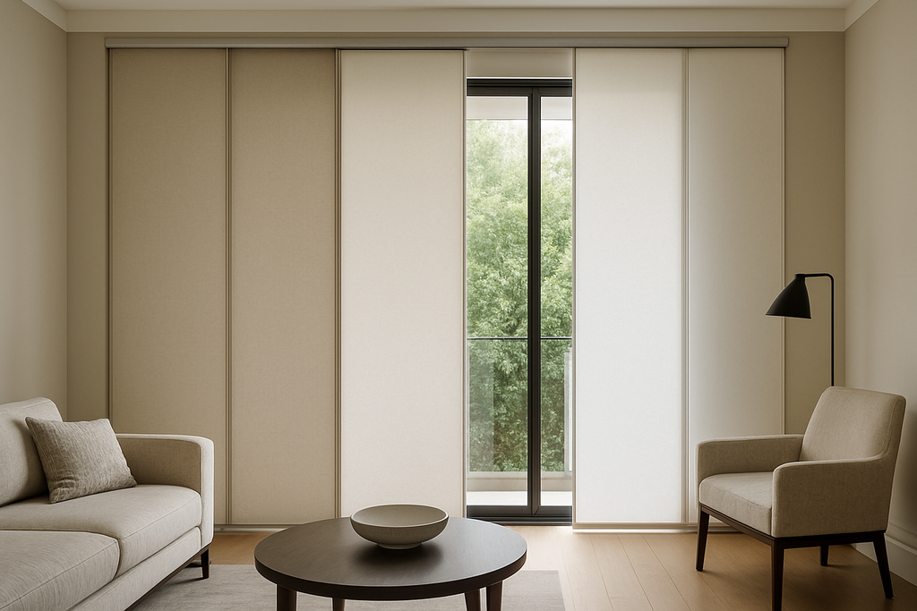 Los Paneles Japoneses son perfectos para ventanales grandes. Sus paneles deslizables ofrecen practicidad, modernidad y un acabado limpio que transforma cualquier espacio en un ambiente elegante y funcional